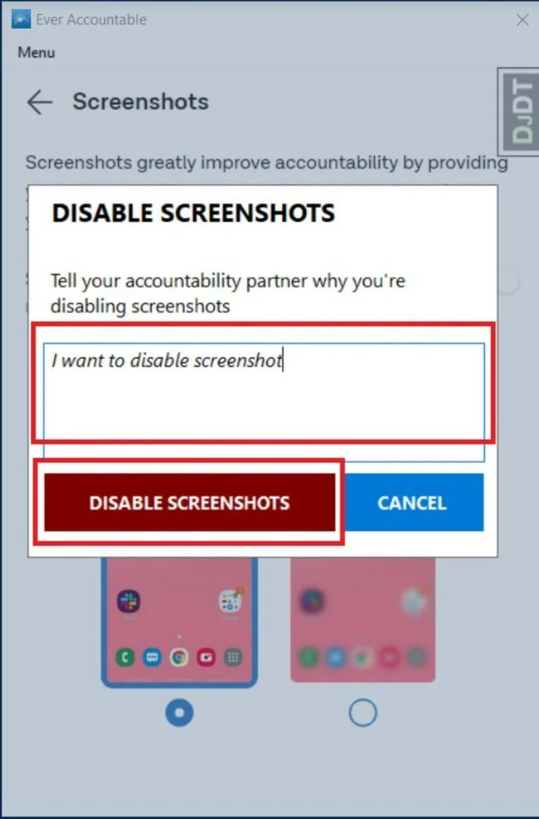 Disabling screenshots in windows step